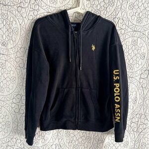 US Polo‎ Association Hoodie Black and Gold Zip Up  Size S